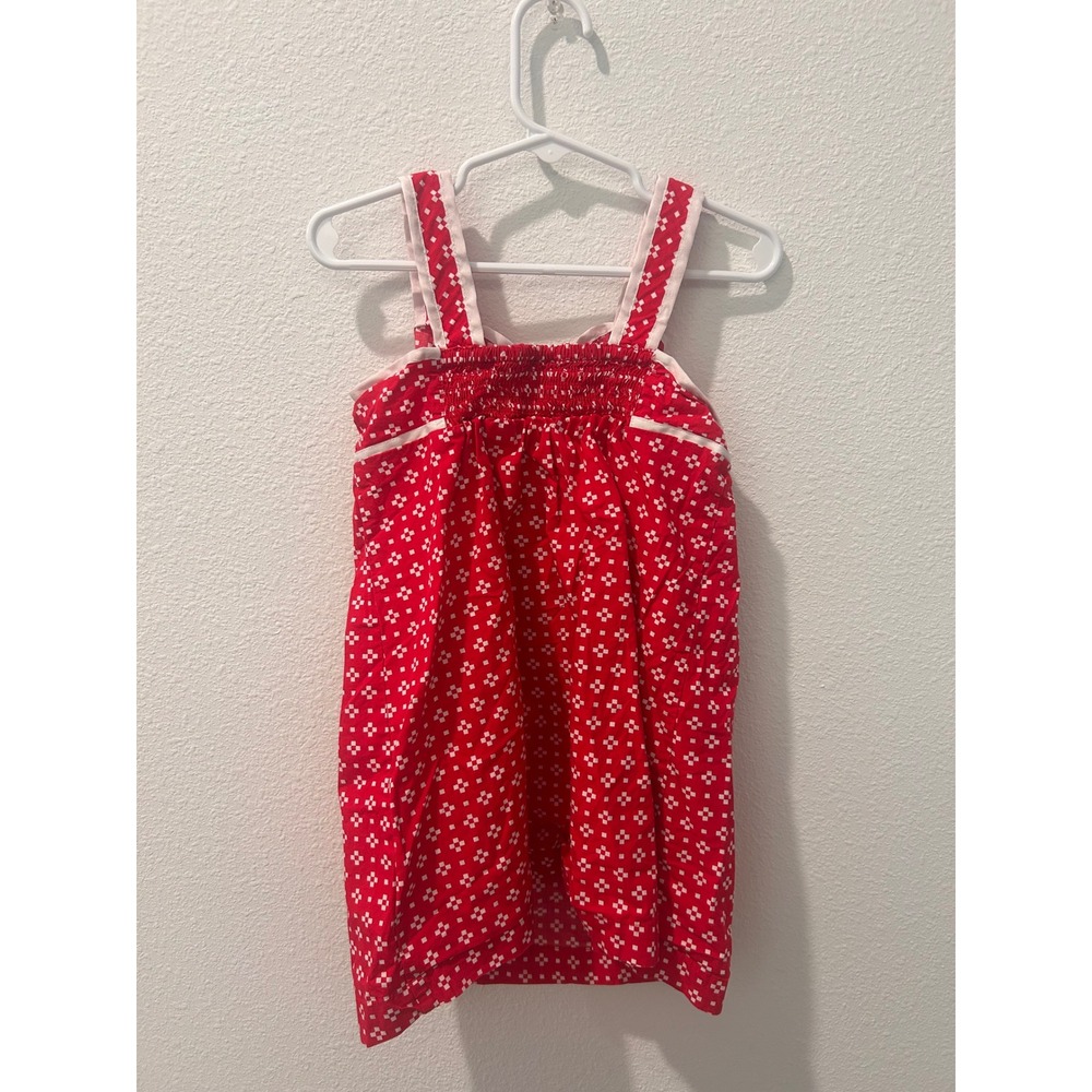 Hanna Andersson Girls Red White Geometric Print Cotton Smocked Sun Dress - Picture 5 of 6